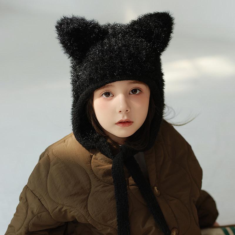 Children's Fleece-Lined Windproof Knit Hat with Ear Protection - Winter Pullover for Boys and Girls
