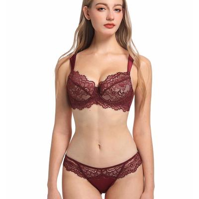 Europe Sexy Lace Embroidery Women Lingerie Set French Thin Cup Push Up Bra Summer  Breathable Plus Size D Cup Underwear Bra Sets
