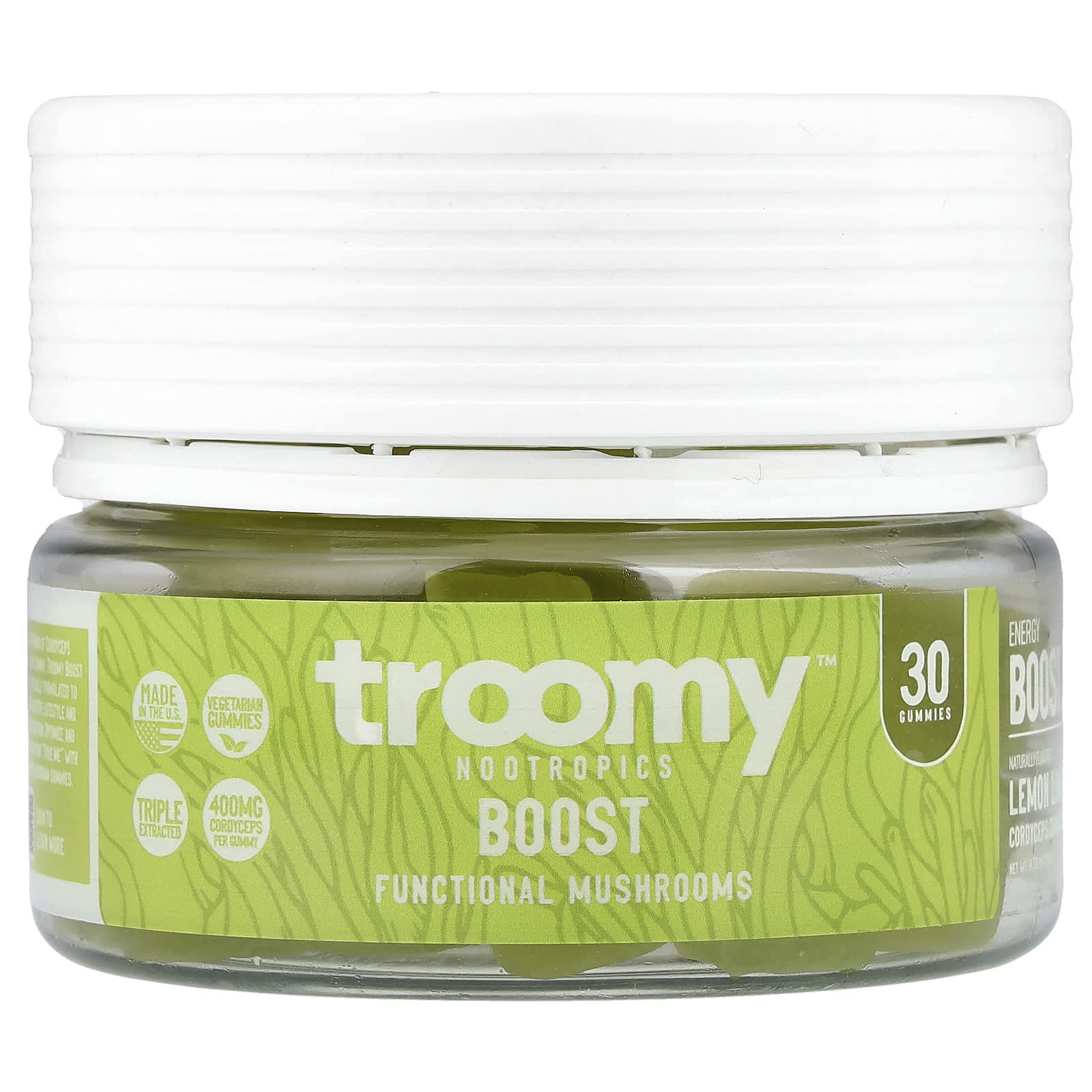 

Troomy Nootropics, Boost, Functional Mushrooms Gummies, Lemon Lime, 30 Gummies