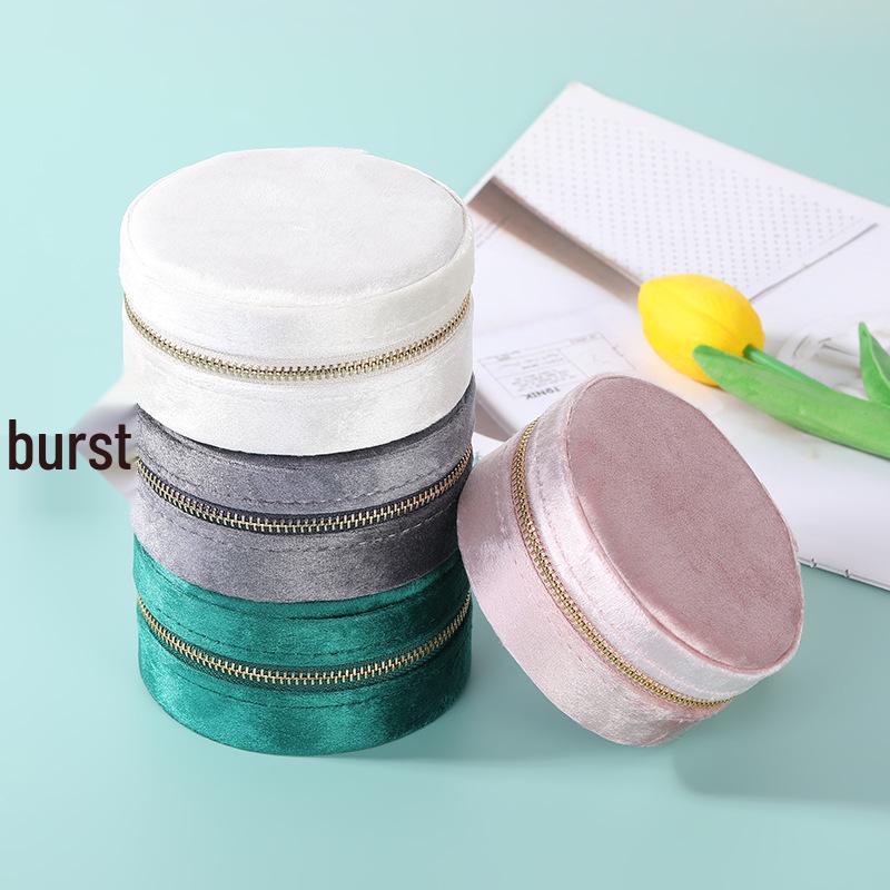 Portable Round Velvet Jewelry Storage Bag with Zipper for Valentine's Day