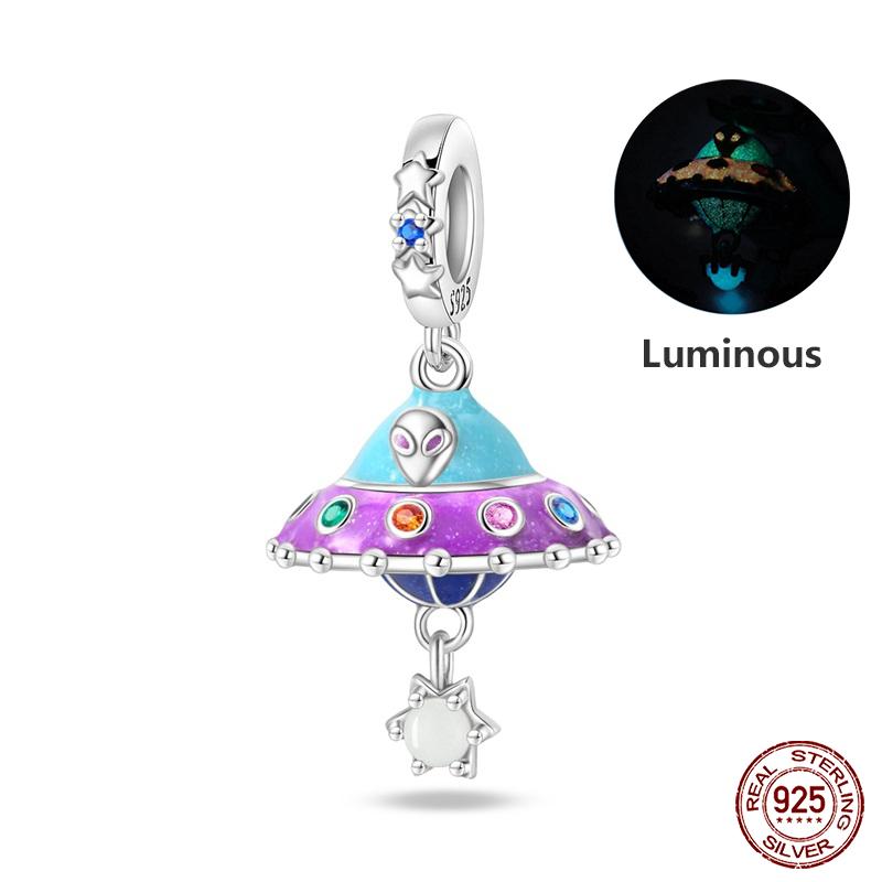 New Copper Fashion Glowing Space Astronaut Spaceship Charms Beads Fit Brand Original Bracelet Diy Jewelry Gift