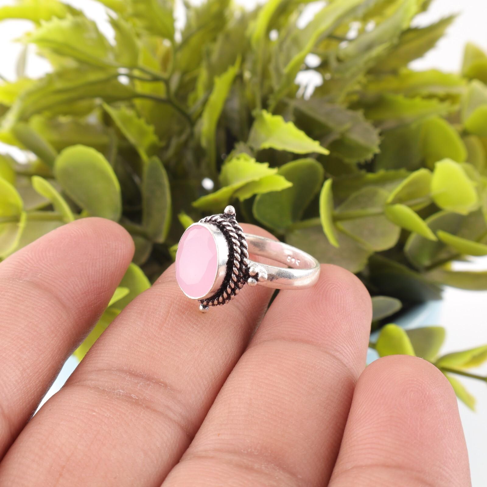 

Редкий драгоценный камень розовый халцедон, ювелирные изделия из стерлингового серебра 925 пробы, кольцо ручной работы для подарка RR-9-15 13