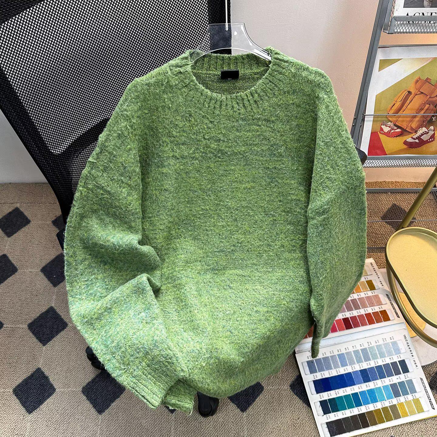 

Men s Retro American Round Neck Sweater - Autumn Winter Casual Knitwear, Trendy Brand, Lazy Style, Versatile and Cool Couple Top M зелений