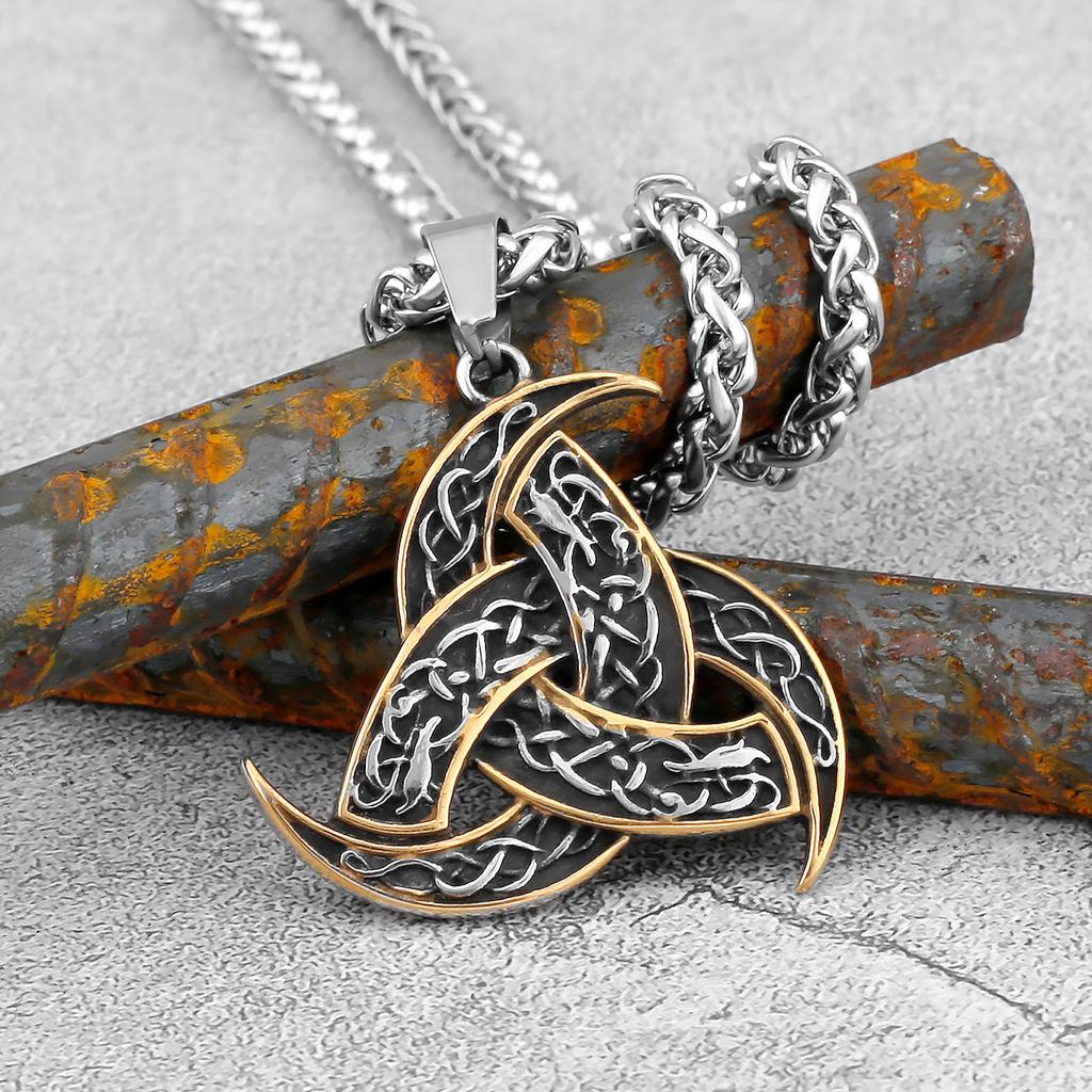 Viking Celtic Knot Pendant Necklace Stainless Steel Men Chain Odin Protection Amulet Gothic Jewelry Gift