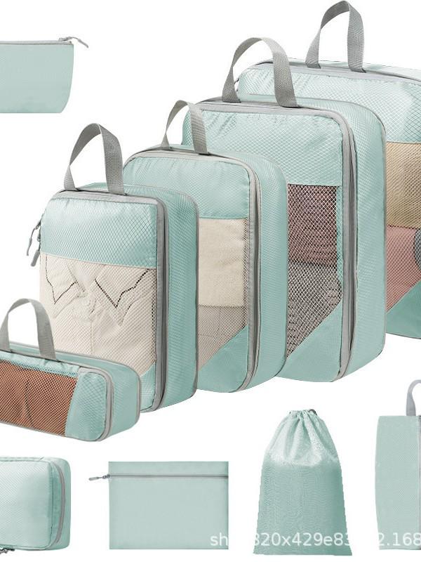 Compression Travel Storage Set: 9-Piece Washable Organizer for Cosmetics, Clothes, Shoes, and Luggage.