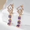 Fashion  Rose Gold Long Drop Earrings For Women Unique Purple Natural Zircon Accessories Bride Wedding Jewelry