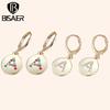 BISAER Bright Colorful Rhinestones Alphabet A Round Shape Stud Earrings for Women Simple Jewelry