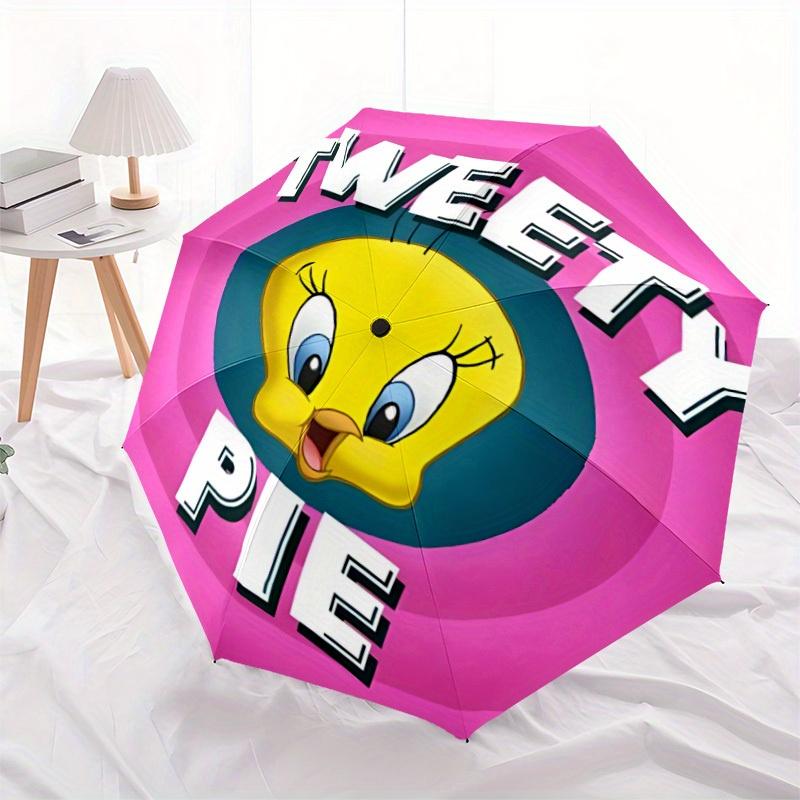 Looney Tunes Tweety Pie Automatic Open/Close Umbrella   Compact Travel Umbrella, 8 Rib Heavy Duty Construction, Ideal Gift, 123