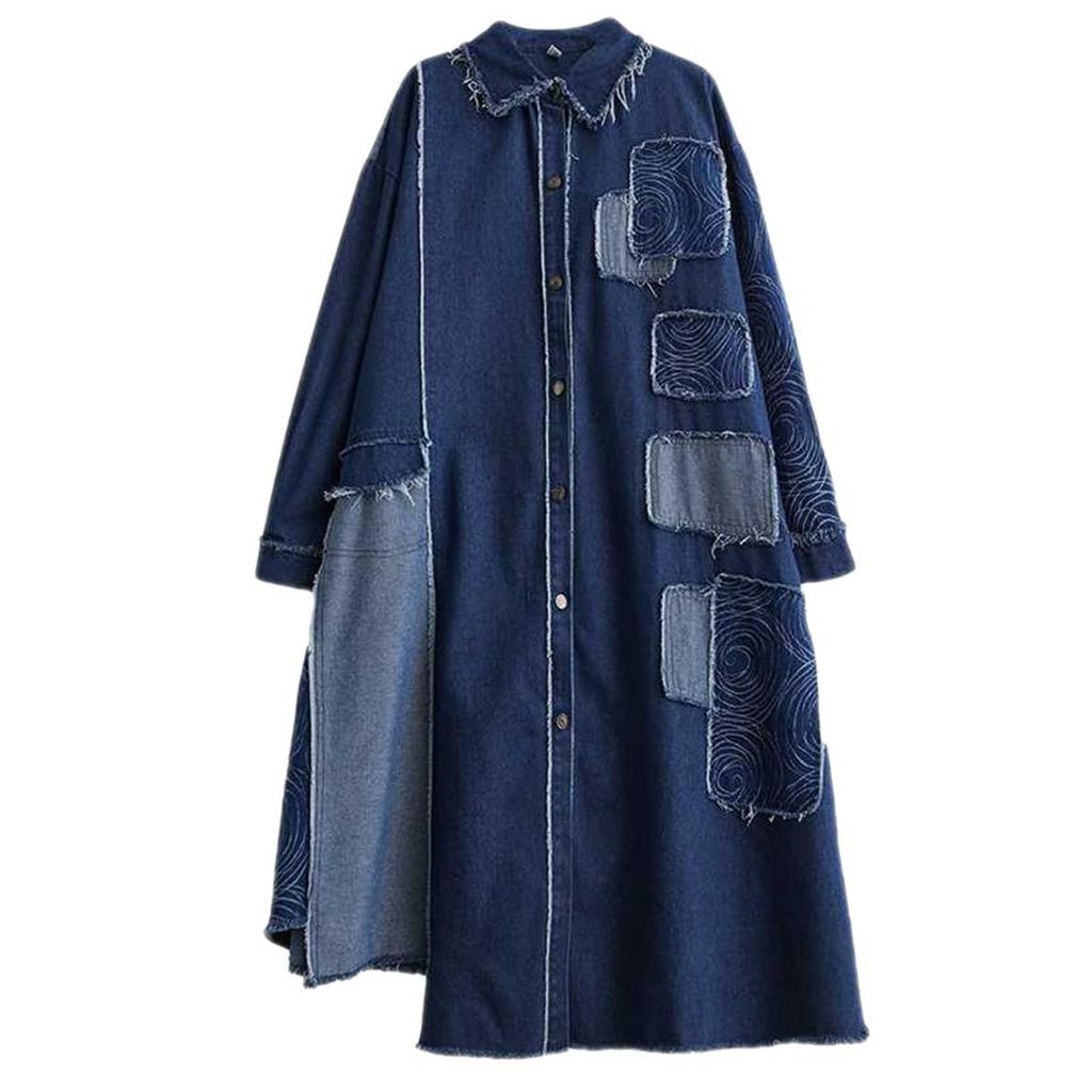 Mouhoukyou Cappotto Lungo in Denim Oversize da Donna Giacca Maxi Lunga Taglia Unica