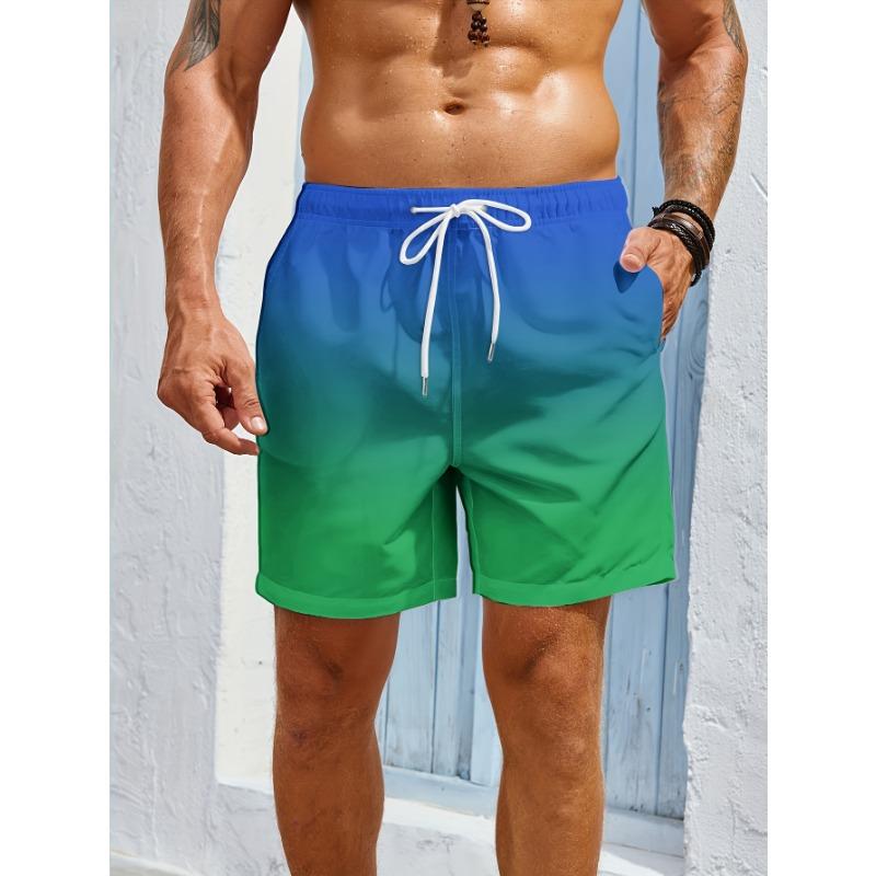 Gradient print men's casual fashion sports shorts loose and comfortable gym men's swimwear beach shorts