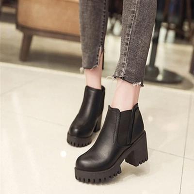 Nouvelles Bottes de Mode d'Automne et d'Hiver à Talons Hauts à Bout Rond Confortables et Décontractées à Talons Épais Couleur Unie Manchon Bottes de Mode