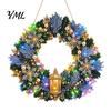 DIY Heimurlaubsdekoration Acryl Weihnachten Kunstperlen Aufhänge-Set, Beleuchteter Kranz 3D Perlen Bastelmalerei Set Kit mit LED-Lichterkette,