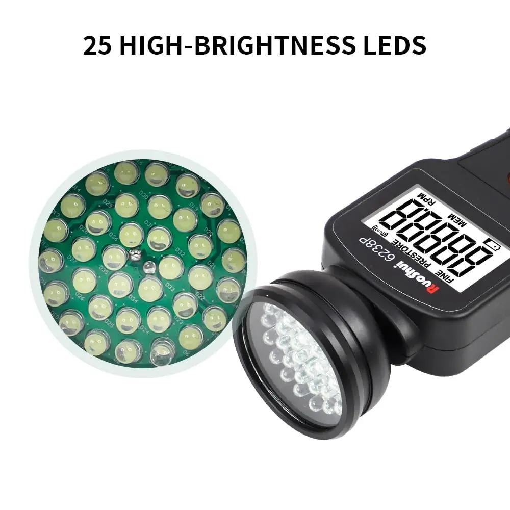 6238P Digital Stroboscope Tachometer LCD Non-Contact Flash Photoelectric Revolution Meter 60-40000 RPM Speedmeter Tester