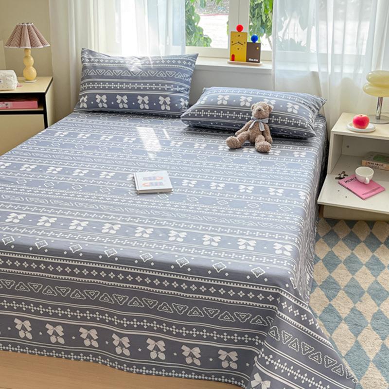 Raw Cotton Old Coarse Cloth Bed Sheet Soft Mat Three-piece Set Quilt Single Double Dormitory Printing Washable Anti-wrinkle