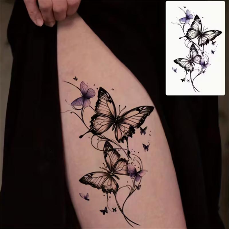 Butterfly Stickers For Women's Arms Music Festival Party Accessories 3 Sheets Vibrant Purple Butterfly Legs Temporary Tattoo Sticker High Quality