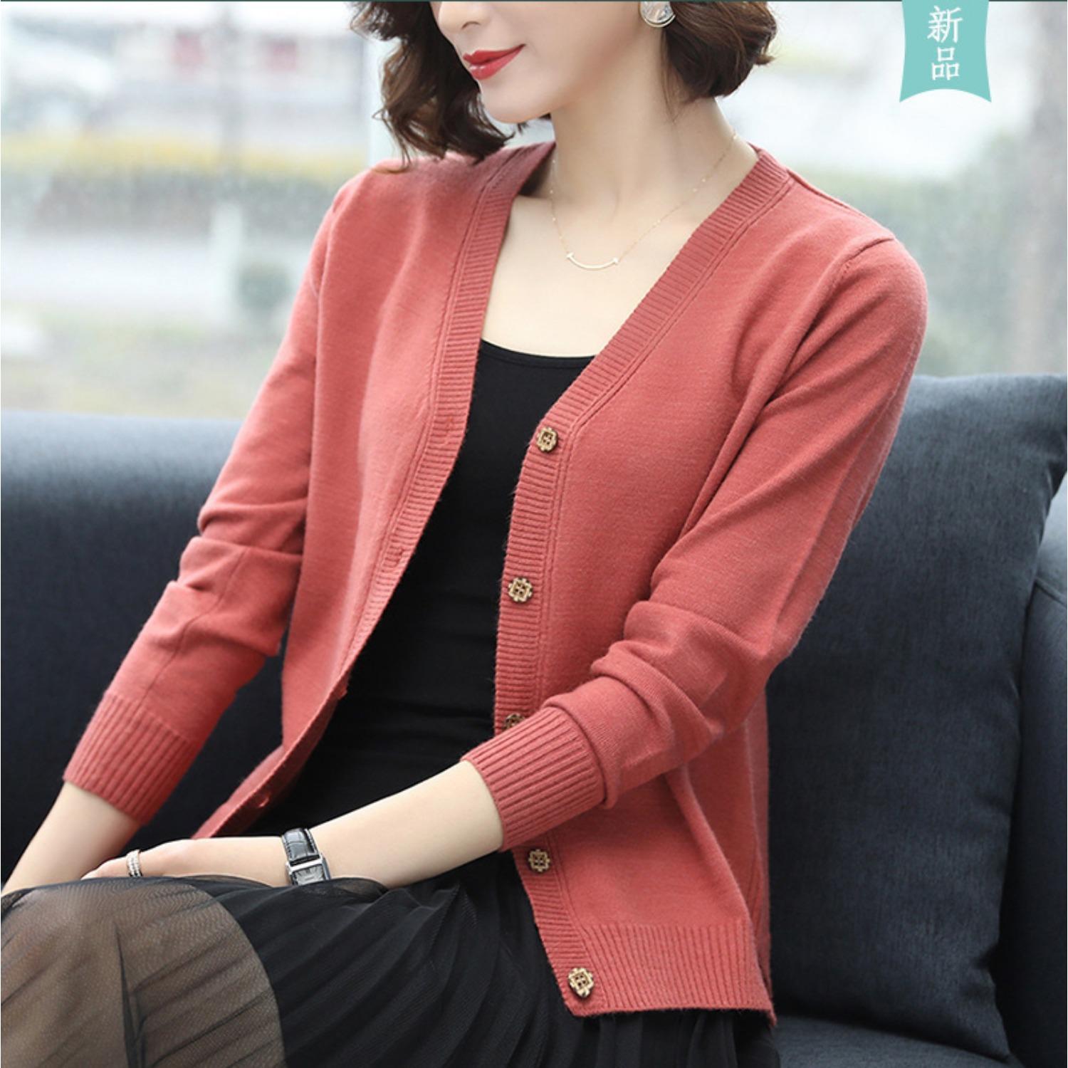 

Autumn/Winter Women s Knitted V-Neck Cardigan 3XL кирпич красный