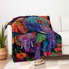 Colorful Elephant Family Art Print - Bohemian Floral DecorBlanket Flannel Throw Blanket for Sofa, Bed, Travel, Camping, Office, Couch, Chair
