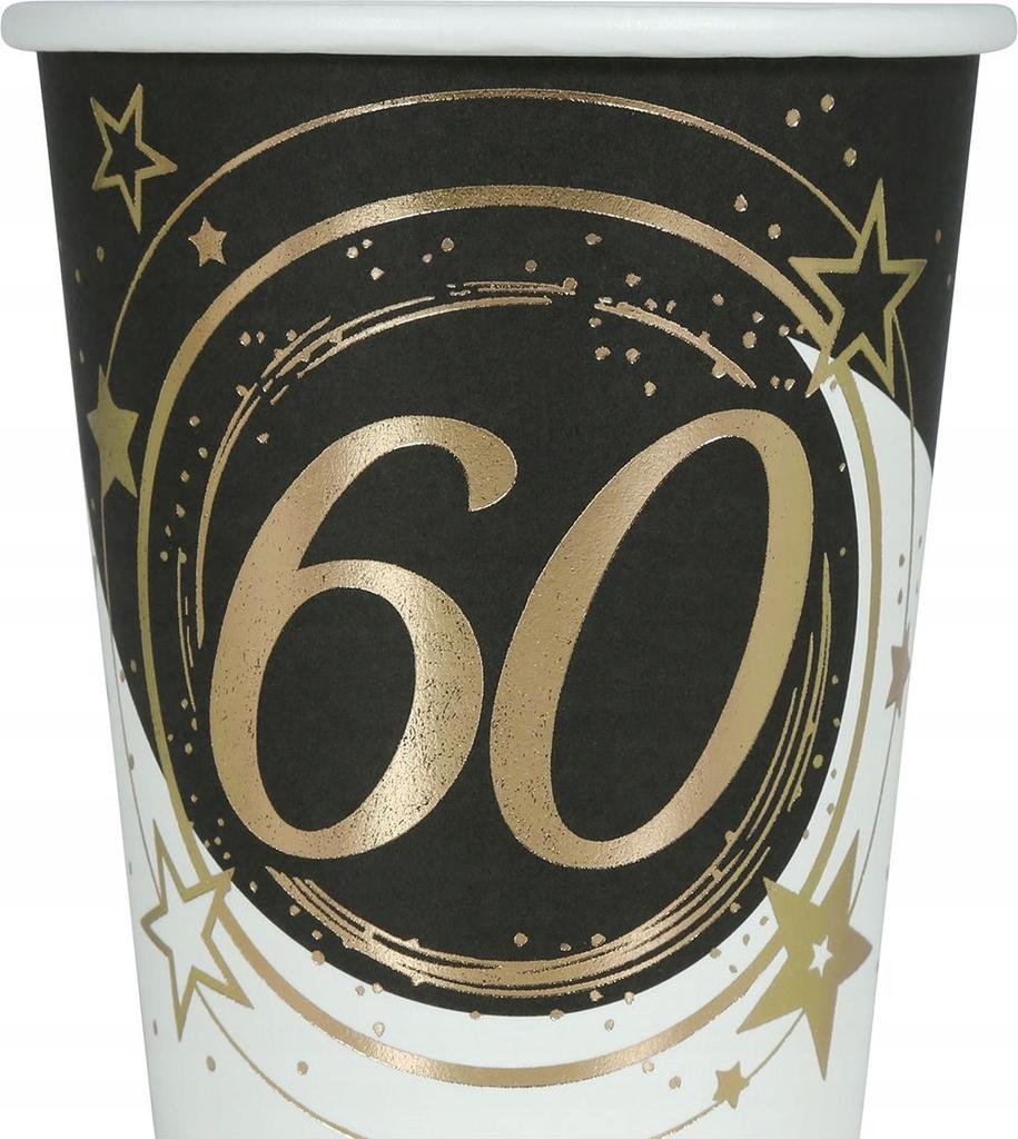 Kubeczki Papierowe 60 Urodziny Sześćdziesiątka Złote Czarne 240Ml 6Szt.