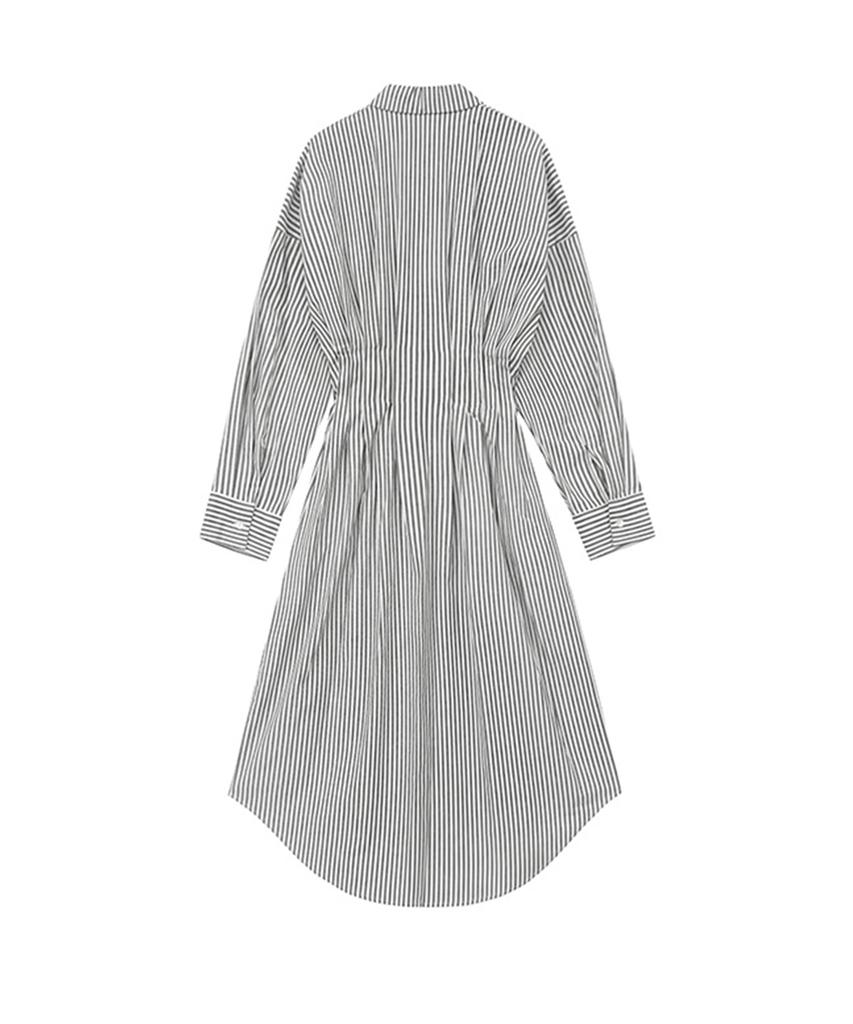 Meuameu Side Pleats Stripe Shirt Dress