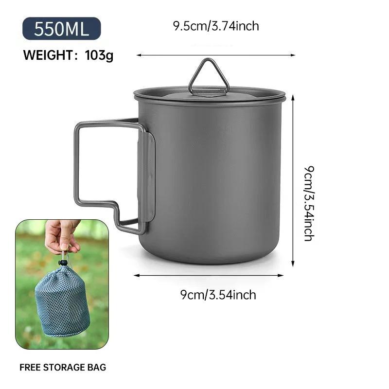 Outdoor Pure Titanium Mug Foldable Handle Delivery Storage Bag Portable Storage Camping Hiking Picnic Tableware