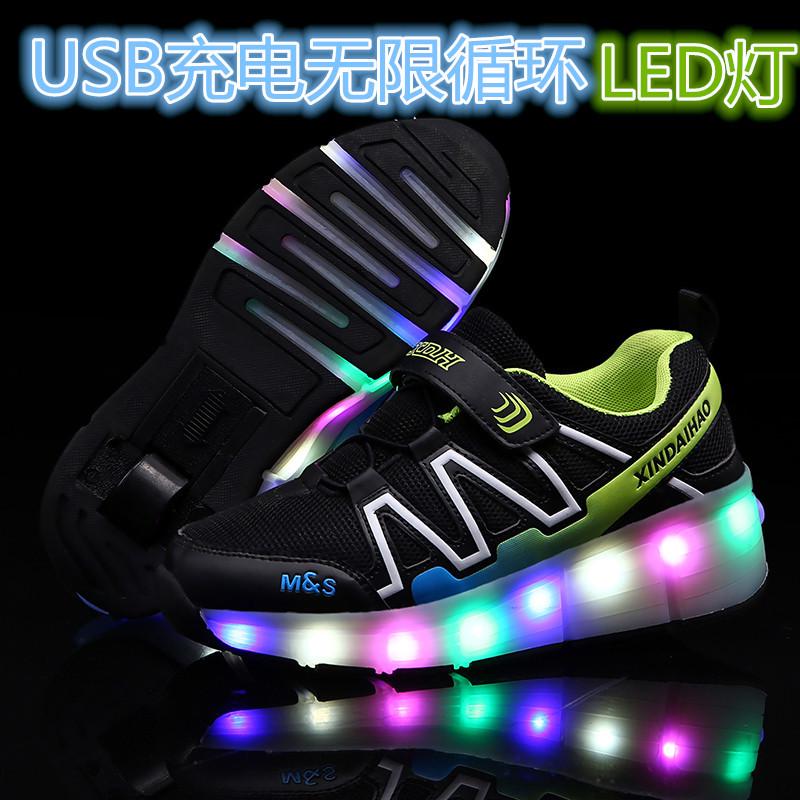 Neue Jungen Einrad Leucht-Laufschuhe Mädchen USB-Aufladung Zyklus LED Leuchtende Radschuhe Trend Skates