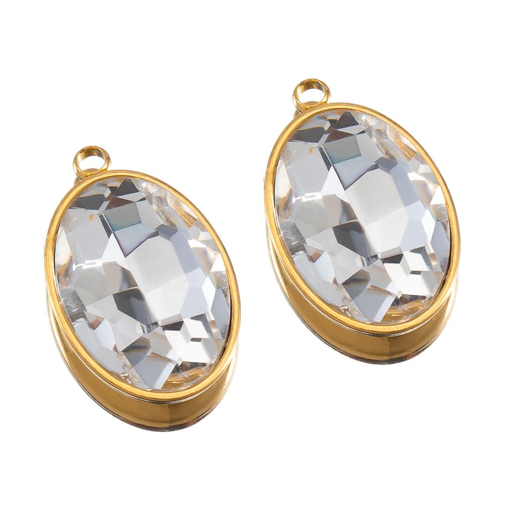 5pcs Colorful Crystal Charms Stainless Steel Geometry Oval Star Flower Charm Earrings Pendants for DIY Necklace Jewelry Findings