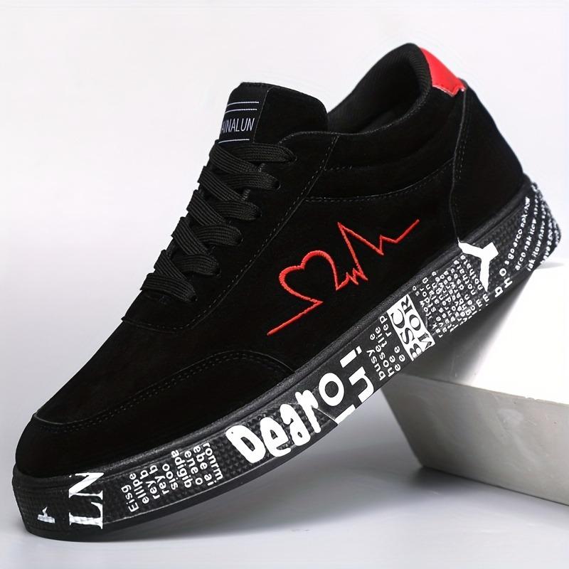 Fashion Men's Vulcanized Sneakers Male Lace-up Casual Shoes Breathable al Canvas Red Black Lover Shoes Graffiti Flats