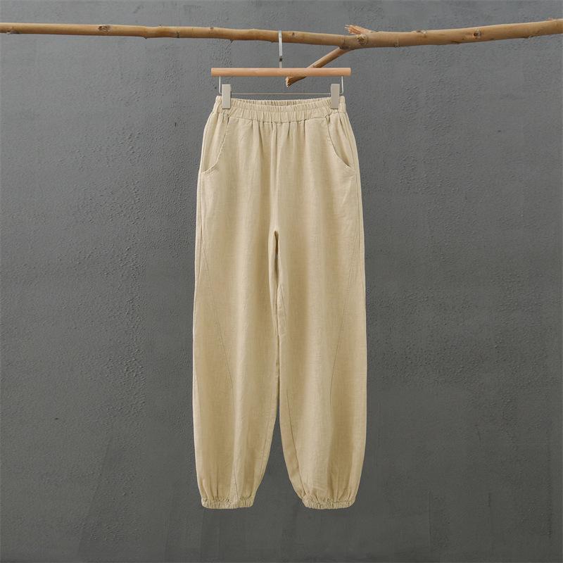 Damen Retro Ramie Baumwolle Leinen Yoga Laternenhose - Sandgewaschen, Zen Meditation Stil