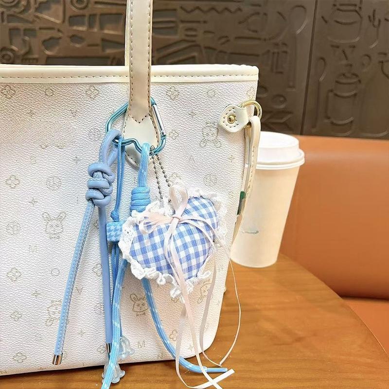 New sweet love lace plaid streamer keychain cute bow ribbon love bag pendant wholesale