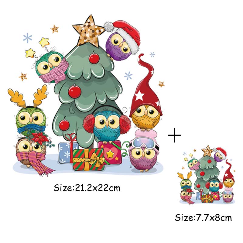 

Термопереводные наклейки для одежды, термопереносные футболки с героями мультфильмов «Совы, деревья», джинсы, термонаклейки «сделай сам», рождественский подарок