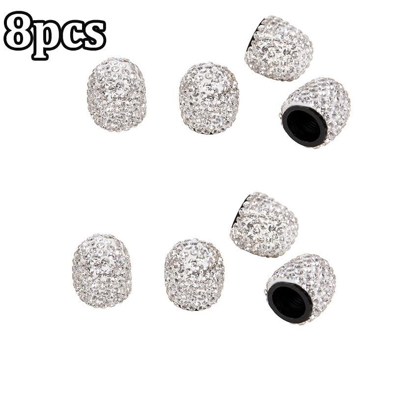 8Pcs  Bling Diamond Crystal Wheel Caps Rhinestone Universal Car Tire Valve Caps Diamond Shining Dustproof Caps Car Accessories