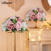 1PC Artificial Flower Ball Plastic Green Base Silk Cloth Table Centerpieces For Wedding Decor Party Road Lead Flower Bouquets