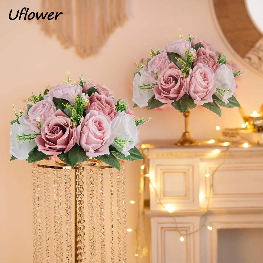 1PC Artificial Flower Ball Plastic Green Base Silk Cloth Table Centerpieces For Wedding Decor Party Road Lead Flower Bouquets