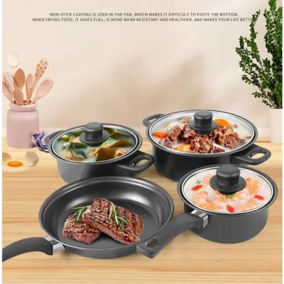 13 Piece Cookware Set Milk Pot Soup Pot Flat Bottomed Small Frying Pan with Lid And Shovel Kitchenware Set for Cooking Pots Set