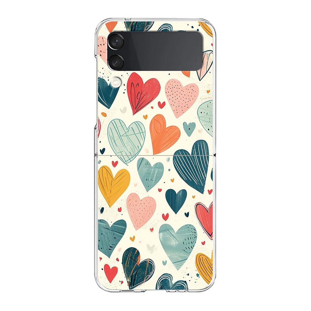 Colorful Love Heart Phone Case For Samsung Galaxy Z Flip 3 4 5 Hard Folding Clear PC Bumper For Samsung Z Flip 6 Back Cover