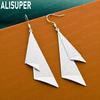 925 Sterling Silver Simple Frosted Geometric Triangle Pendant Earrings - Fashion Banquet Jewelry