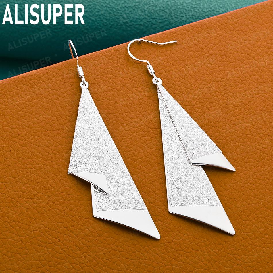 925 Sterling Silver Simple Frosted Geometric Triangle Pendant Earrings - Fashion Banquet Jewelry