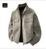 Men's Gray PU Leather Stand Collar Retro Workwear Jacket for Spring/Autumn