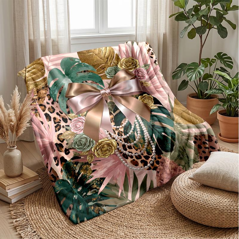 Leopard and Floral Elegance 2 Theme Blanket Lightweight Warm Flannel Blanket Decorative Throw Blanket for Home Decoration