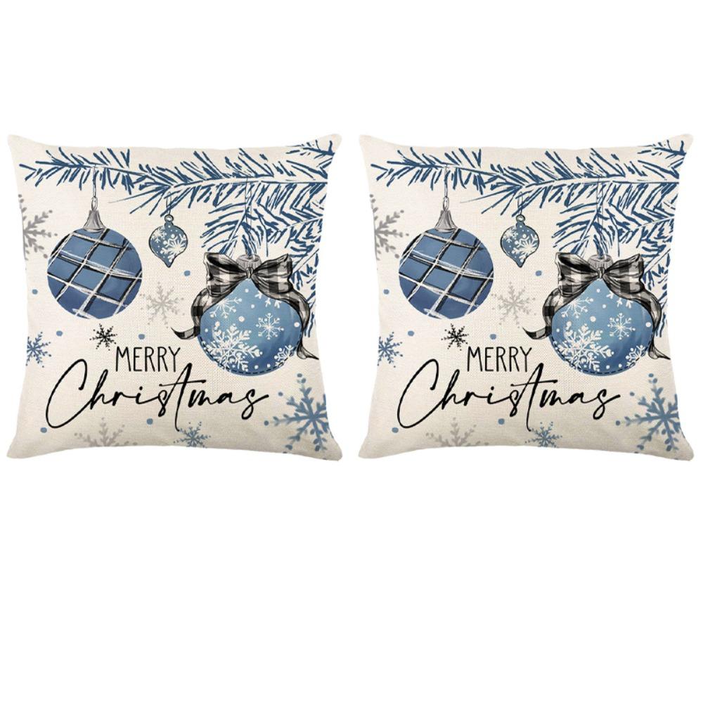 

2Pcs Soft Dacron Throw Pillow Case Luxury Snowman Pillow Shell Christmas Blue Cushion Cover Adult Style 4