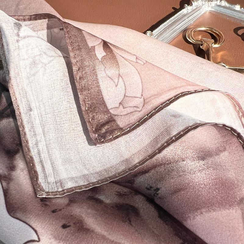 Spring new plain crepe satin silk scarf women's mulberry silk cherry blossom printing silk scarf versatile small square scarf