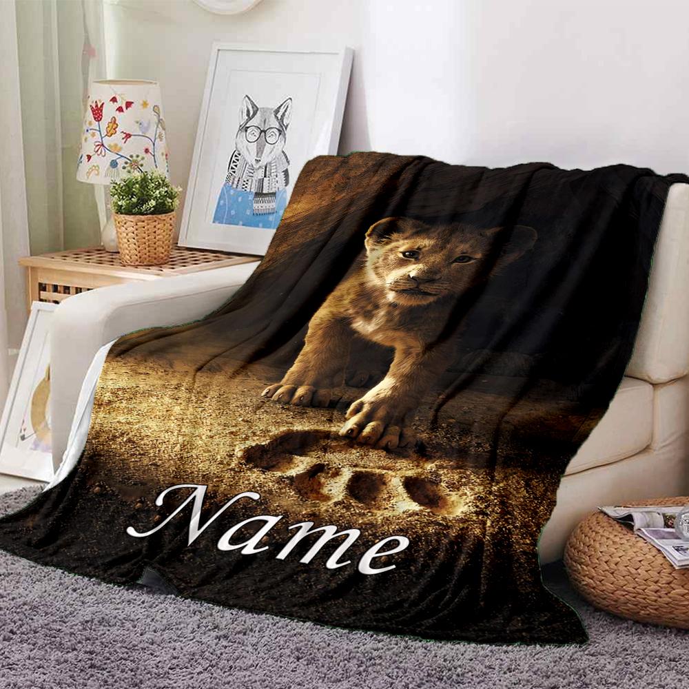 Custom Name Lion Cub'S Footprint Party Blanket For Couch Bed Plush Cozy Fuzzy Blanket Super Soft Warm Blankets For Fall And Winter 0916269