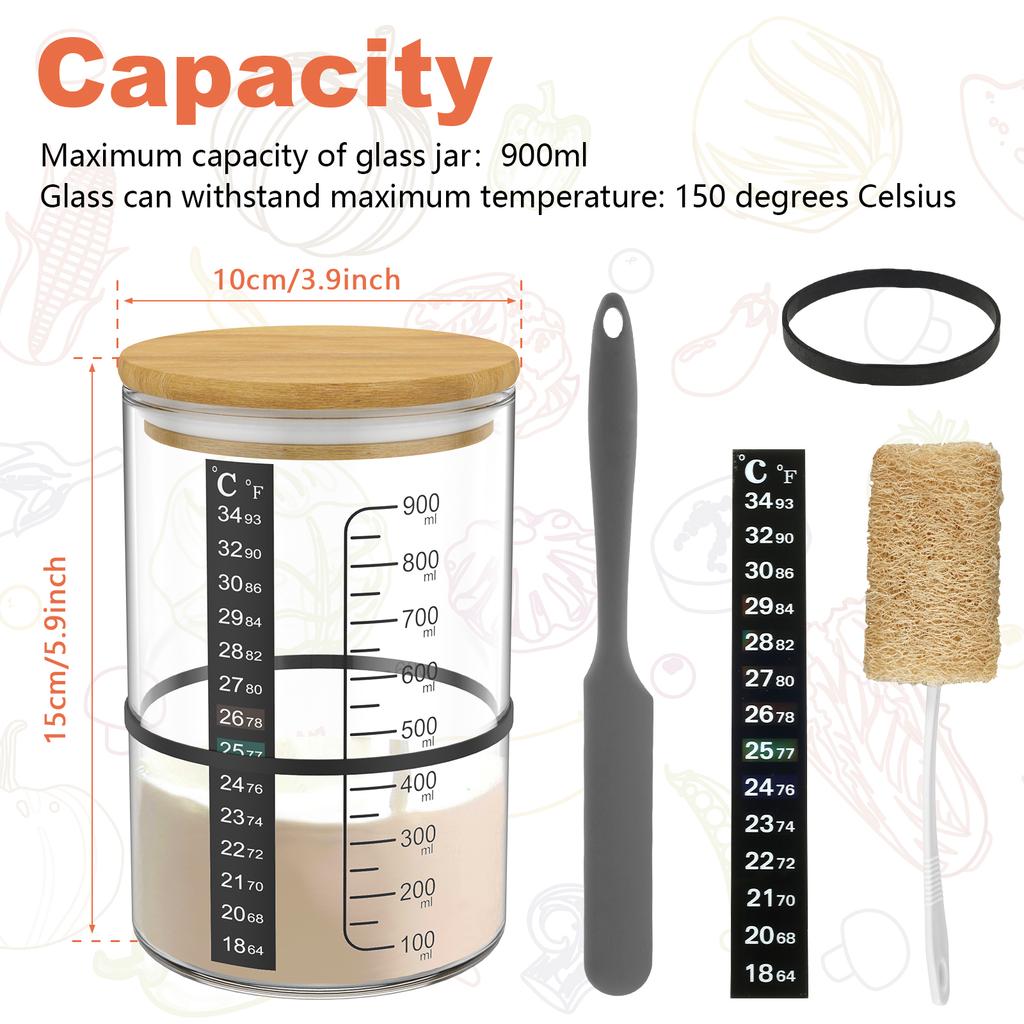Zestaw 9 szt. słoików na zakwas z wagą i termometrem 730 ml Żaroodporny pojemnik na zakwas z metalową pokrywką Wielokrotnego użytku