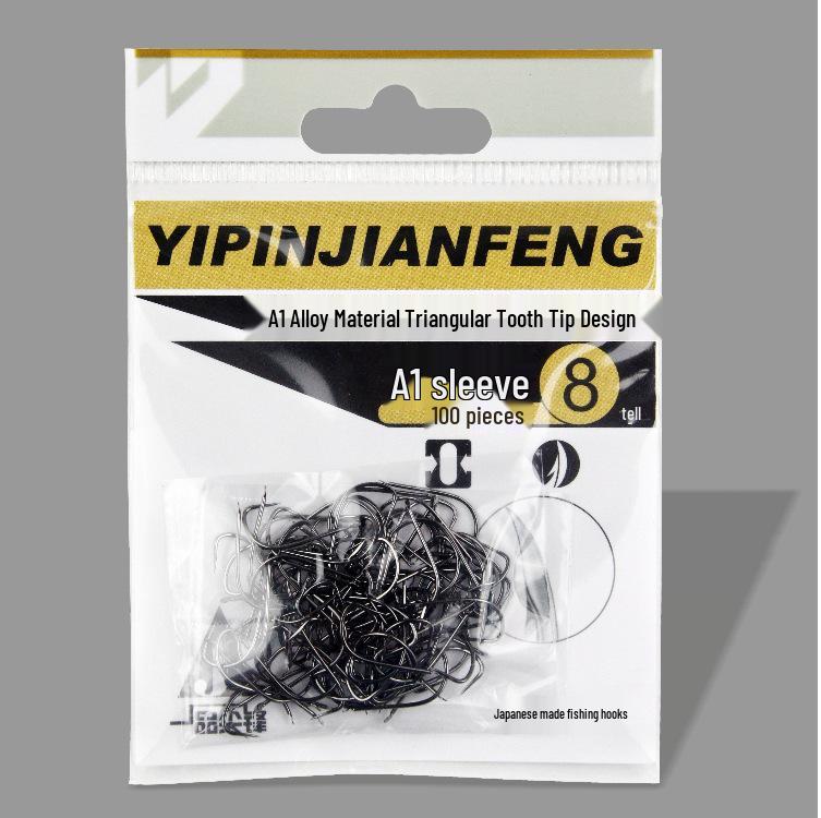 Japanese A1 Black Barbless Tilapia Fishing Hook with Triangle Point Model 5# Black Sleeve