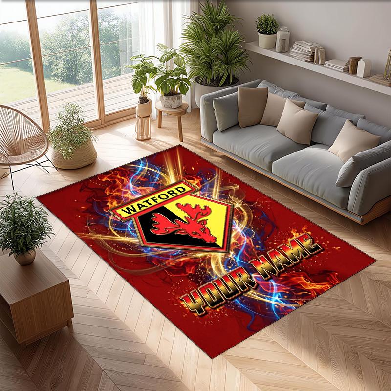 Watford FC Bedruckter Kristall-Samt-Teppich Rutschfester Kristall-Samt-Teppich Für Sofa Schlafzimmer Innenbereich Heimdekoration
