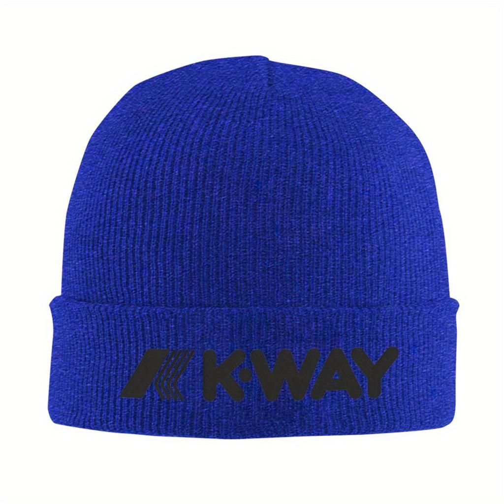 Black K-Way Knitted Caps for Women Unisex Skullies Beanies Winter Hat Acrylic Warm Melon Cap