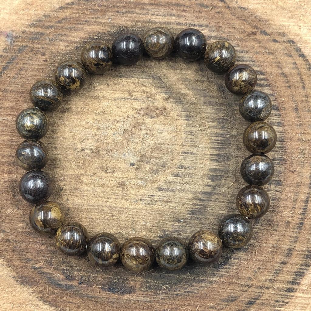 8mm Natural Bronzite Gemstone Handcrafted Stretch Bracelet7.5" Brown Stone Adjustable Bracelet For Your Love RBB-7