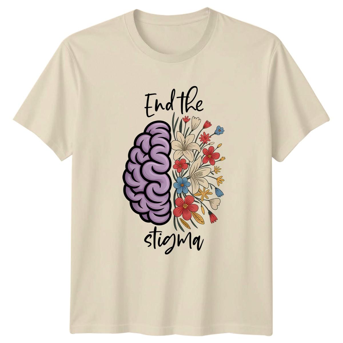 End The Stigma T-Shirt Floral Brain Mental Health Awareness XXXL