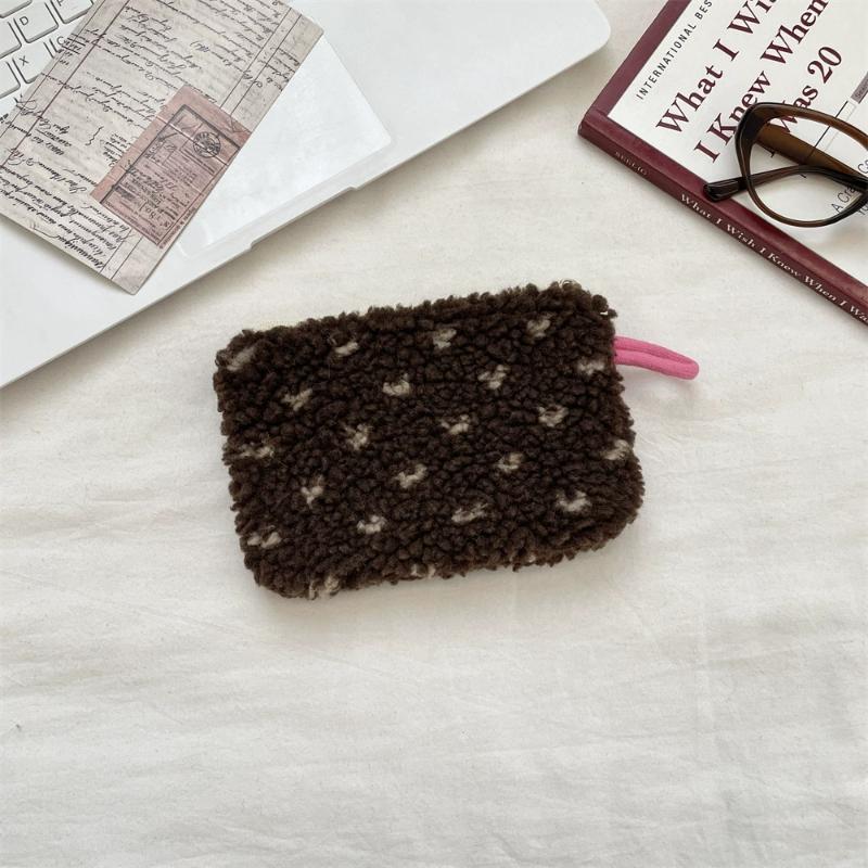 Retro Faux Fur Coin Purse, Vintage Key Chain Pouch, Cute Plush Bag For Lipstick Id Cards & Essentials