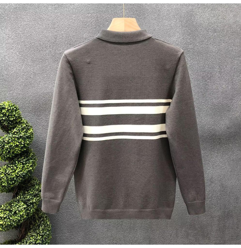 Men's Korean Color Block Striped Knit Polo Sweater - Trendy Autumn/Winter Fashion